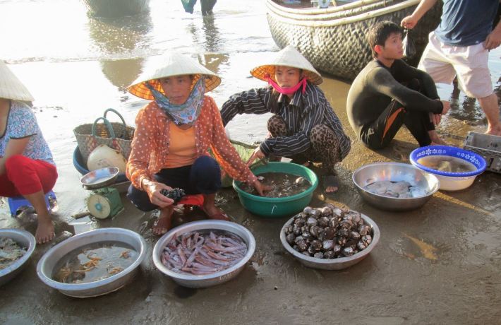 Chợ hải sản ngay trên bãi biển Sầm Sơn.